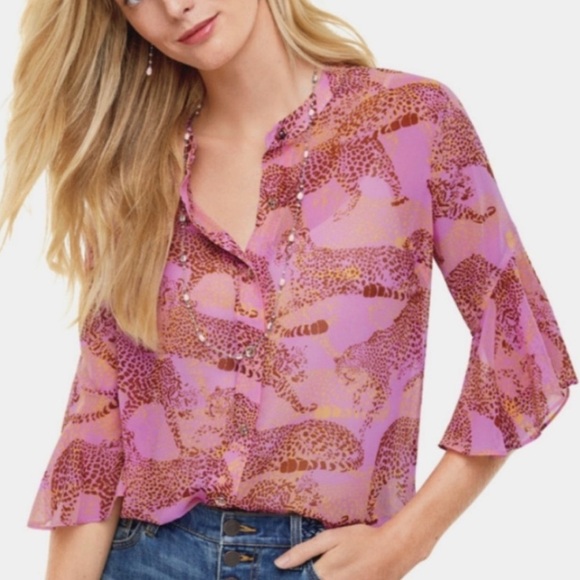 CAbi 5711 Minx Sheer Leopard Blouse Size XS - Picture 1 of 9